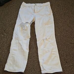 Express High Rise Straight Ankle White Distressed Jeans Denim